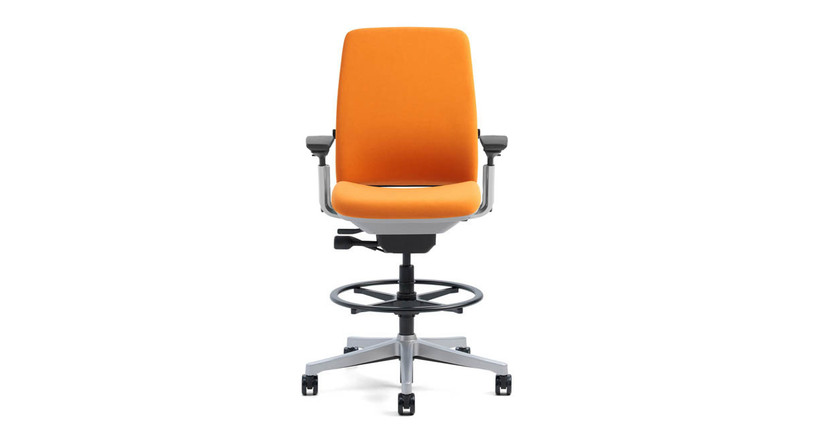 The Steelcase Amia Drafting Chair's LiveLumbar technology supports the lower back by flexing with your movements