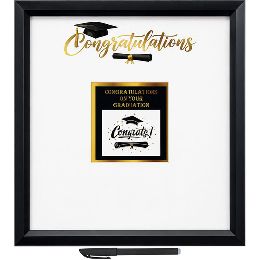 GB0005 Graduation Frame, $7.00 plus GST

A fabulous keepsake gift for graduates!  Pop in your favourite graduation photo and get all your class mates and family to sign on the border of the frame.  Has a lovely graduation message in gold font. 

The frame measures 24cm x 24cm, with photo insert measuring 9cm x 9cm.  The cardboard border depth is 7cm.  Comes with a quality marker and shrink wrapped in a protective film.