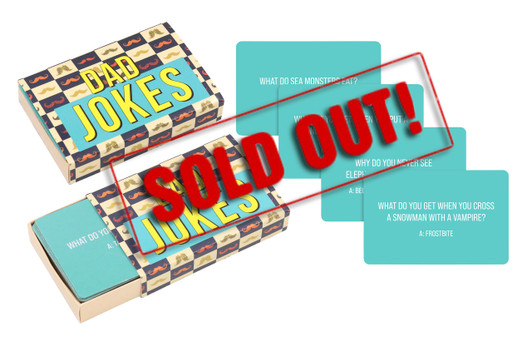 SOLD OUT...FD2507 Dad Jokes
$2.00 plus GST
Does your Dad think he’s hilarious?!  He will have you laughing and cringing at his Dad Jokes! Always a fun one!  Packaging size 9 x 6 x 1.7cm.
Product Info: a 50pk of Dad jokes.