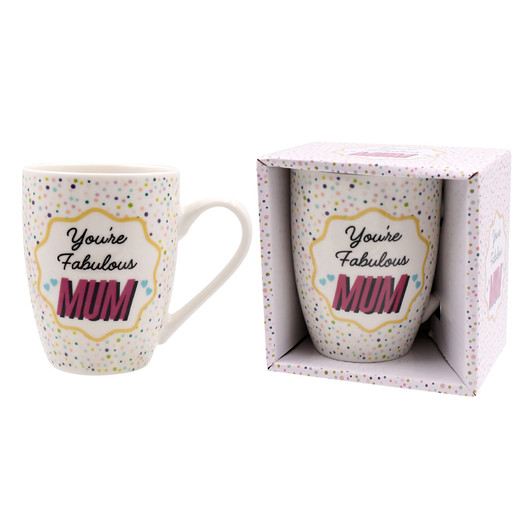 MD2601 Mug 1: Fabulous Mum

$3.10 plus GST

Our beautiful coffee mugs will be your new favourite go-to mug! Enjoy a hot cuppa in style!  Fab new designs.  Comes in our customised matching gift box. 

Product Info: A white coffee mug with coloured polka dots, with black and pink logo that says “You’re Fabulous Mum”.  Comes in our customised matching gift box.  Packaging size 10.7 x 10.7 x 8.5cm.  Mug height is 9.5cm.  New design.
