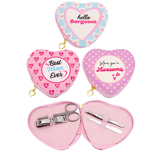 MD2614 Manicure Set

$2.90 plus GST

At home mani’s have never been easier!  Our cute heart shaped Manicure Set is the perfect at home kit or why not pop it in your handbag for those nail emergencies!  Product measures 11 x 10 x 2cm.  New design.

Product Info: a manicure set in a heart shaped case, featuring nail clippers, nail scissors, nail file and tweezers.  Available in 3 designs: pink heart: Best Mum Ever, blue check: Hello Gorgeous, purple polka dot: Mum You’re Awesome.