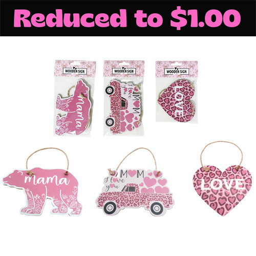 MD2640 Wooden Sign

$1.40 plus GST

Our cute new Wooden Signs make a lovely memento for Mum, perfect to hang anywhere!  Approximate measurements of bear and car are 16 x 10.5 x 0.5cm, heart 12 x 10 x 0.5cm.  New product.

Product Info: decorative wooden plaques, available in 3 designs: bear that says “Mama”, car that says “Mum I Love You” and heart that says “Love”.