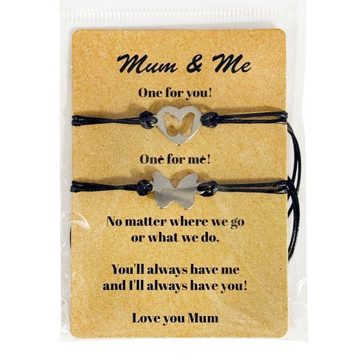 MD2641 Mum and Me Bracelet

$1.50 plus GST

One for me, one for you!  The sweetest bracelet set ever! Ultimate keepsake gift with loving sentiment.  Adjustable.  New product.

Product Info: a 2pk adjustable bracelets with butterfly charm, where the idea is to keep one bracelet and gift the other bracelet to a loved one.  Comes on a header card that says “Mum & Me.  One for you, one for me.  No matter where we go or what we do, you’ll always have me and I’ll always have you.  Love you Mum.