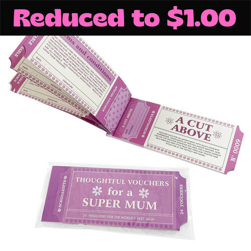 MD2699-1 Jumbo Coupon Book

REDUCED TO $2.00 plus GST

Mum will love these giant coupons, that she can redeem whenever she likes!!  Will it be room service, a private chef or home alone?? The ultimate choice is hers!  Product size 20.2 x 8.2cm.

Product Info: a giant booklet of 24 novelty coupons that Mum can redeem.