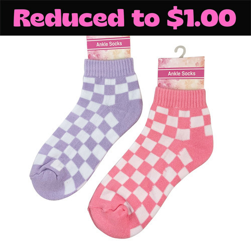 MD2699-11 Ankle Socks

$1.80 plus GST

Check out our Ankle Socks!  With fabulous check pattern and colourway, these cute socks with be your go-to pair!  Ladies size 2-8. 

Product Info: A pair of ankle socks, available in 2 designs: pink/white check and purple/white check.