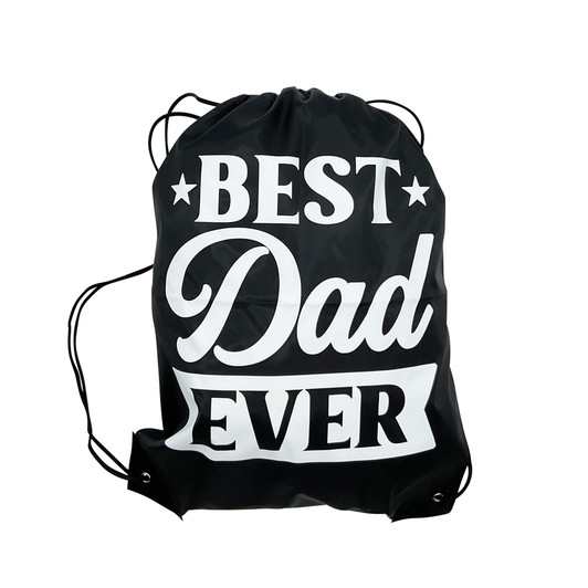 FD2642 Sports Bag
$1.80 plus GST
Our Sports Bag will become your new favourite gym accessory, perfect to throw in a gym towel, 
water bottle or protein shaker.  Product measures 33.5 x 42.5cm.  New design.
Product Info: a black sports bag with drawstring with white logo that says “Best Dad Ever”.  Logo on one side of the bag only.
