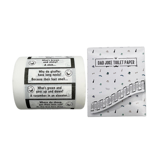 FD2648 Dad Joke Toilet Paper
$2.60 plus GST
Our Dad Joke Toilet Paper is guaranteed to get a giggle!  Loved by Dads and kids!  Pair it with our Toilet Timer for extra lol’s.  Packaging size 9 x 10.5 x 9cm.
Product Info: one roll of toilet paper with jokes printed on the roll.