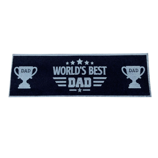 FD2664 Dad’s Bar Mat
$4.50 plus GST
The ultimate man cave or entertainment room accessory!! Dad is going to love this!!  Super stylish and next level gift giving.  Product measures 60 x 19cm.  New product. 
Product Info: a bar mat made of brushed fabric with printed logo that says “World’s Best Dad”.  Has a rubber backing.