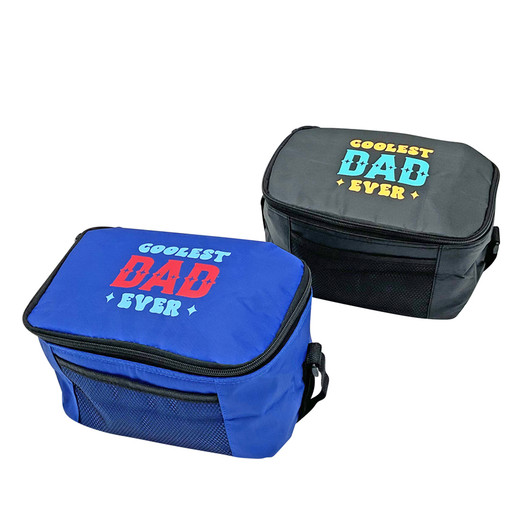 FD2673 Cooler Bag
$4.00 plus GST
Keep it cool all the time with our Cooler Bag.  Perfect for drinks, lunch or snacks!  Expanded size 26 x 16.5 x 14cm.  New design.
Product Info: a cooler bag that is insulated inside and has adjustable carry handle and front mesh pocket.  Available in blue and black (with black trim) with logo that says “Coolest Dad Ever”.  Blue bag has a light blue and red logo and black bag has a teal and orange logo.  Flat product measures 34 x 16.5 x 2cm and expanded measures 26 x 16.5 x 14cm.
