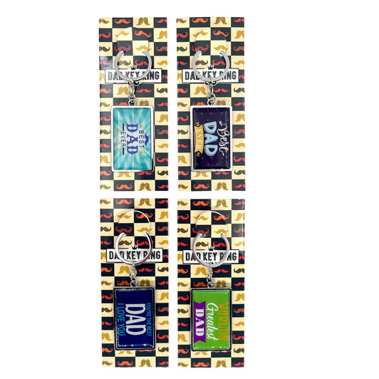 FD2699-10 Dad Key Ring
Reduced to $1.50 plus GST
The best Dad ever deserves his very own key ring…letting everyone know he really is the greatest!  Product measures 3.4 x 5.2cm, plus 5cm keychain. 
Product Info: a rectangle key ring with clear enamel coating available in 4 designs: Best Dad Ever, You’re the Best Dad I Love You, World’s Greatest Dad and Best Dad Ever.