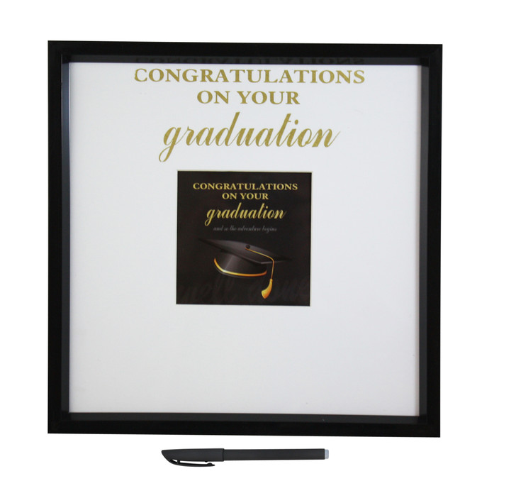 GB0005 Graduation Frame, $7.00 plus GST

A fabulous keepsake gift for graduates!  Pop in your favourite graduation photo and get all your class mates and family to sign on the border of the frame.  Has a lovely graduation message in gold font. 

The frame measures 24cm x 24cm, with photo insert measuring 9cm x 9cm.  The cardboard border depth is 7cm.  Comes with a quality marker and shrink wrapped in a protective film.