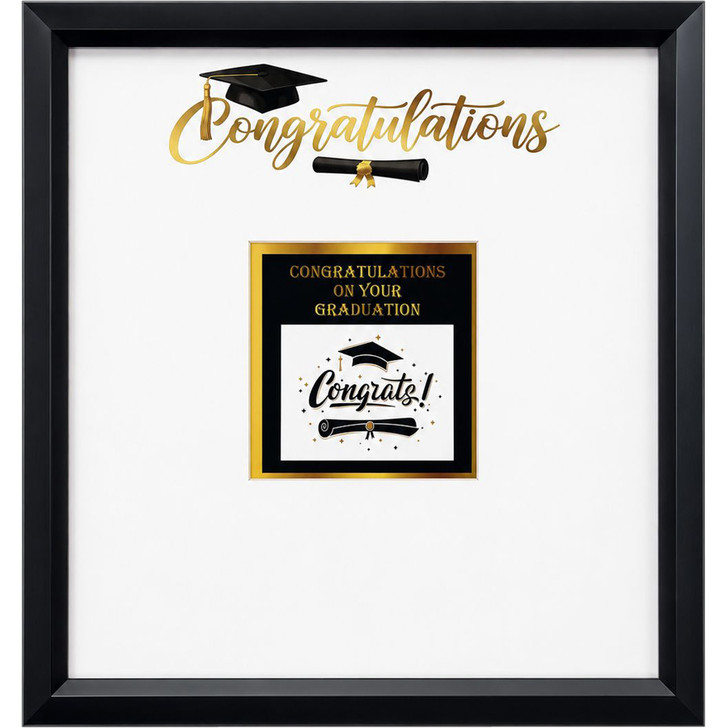 GB0005 Graduation Frame, $7.00 plus GST

A fabulous keepsake gift for graduates!  Pop in your favourite graduation photo and get all your class mates and family to sign on the border of the frame.  Has a lovely graduation message in gold font. 

The frame measures 24cm x 24cm, with photo insert measuring 9cm x 9cm.  The cardboard border depth is 7cm.  Comes with a quality marker and shrink wrapped in a protective film.