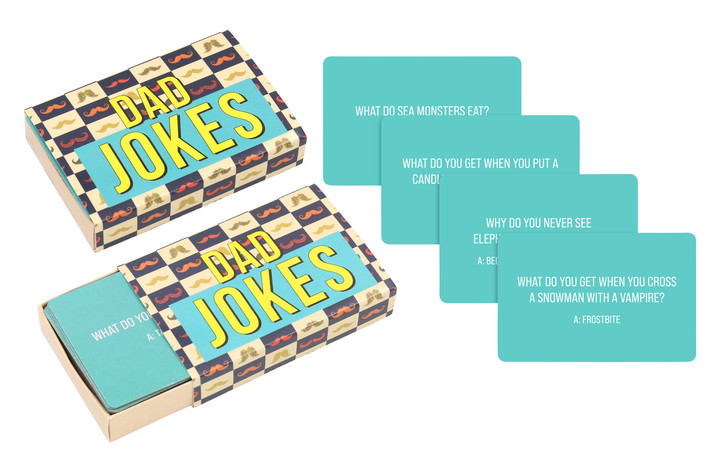 FD2507 Dad Jokes
$2.00 plus GST
Does your Dad think he’s hilarious?!  He will have you laughing and cringing at his Dad Jokes! Always a fun one!  Packaging size 9 x 6 x 1.7cm.
Product Info: a 50pk of Dad jokes.