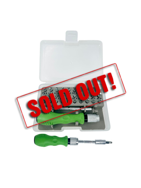 SOLD OUT...FD2593 32pk Mini Screwdriver Set
$3.50 plus GST
A great handy gift for those handy Dads!  No job will be too big or small for Dad with our 32pk Mini Screwdriver Set.  Screwdriver length is 9cm, carry box measures 7 x 10.5 x 3cm.  
Product Info: a 32pk screwdriver set with interchangeable drill bits that attach to the main screwdriver.  An assortment of sizes of phillips screws, slotted screws, torx screws, Y screws, triangle screws, hex socket screws, U screws and penta screws.