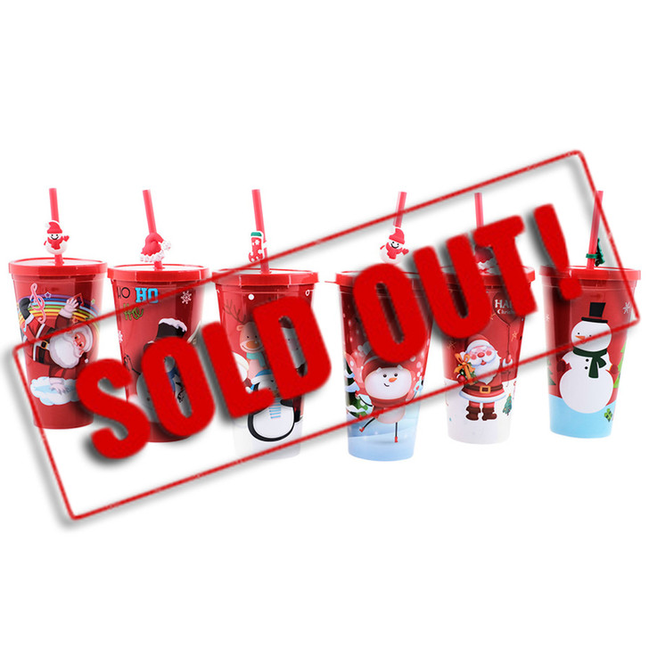 SOLD OUT...
XM223411 Christmas Cup with Straw
$2.00 plus GST
A fabulous Christmas Cup with Straw available in 6 festive designs!  Also has a super cute rubber figurine to attach to the straw for extra festiveness (and to also determine whose cup belongs to who!).  There are 6 designs: Santa with snowman and Christmas tree, Santa with a Happy Christmas balloon, Snowman with Christmas tree and reindeer, Snowman with Ho Ho Ho, Santa floating over a musical rainbow, Santa and friends (with reindeer, snowman and penguin).  There are also 6 assorted rubber straw attachments: Santa with gift, Santa with presents sack, Santa hat, snowman, Christmas stocking and Christmas tree.
In each inner of 12, you will receive 2 of each design.
Product Info: capacity of the cup is 550mL.  This is not a leak proof cup.  Please note this product contains small parts (the small rubber figurine on the straw - not suitable for children under 3 years due to potential choking hazard).