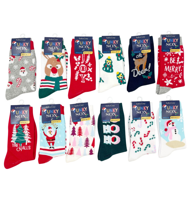 XM242108 Christmas Socks (Adult)

$2.20 plus GST

Get into the Christmas spirit with our funky Christmas Socks!  Whether it's crazy sock day at work or one of the many themed Christmas parties you will attend, these socks have got you covered!  They also make a great gift for that hard-to-buy-for loved one!

Product Info: Available in 14 assorted designs - each inner of 12 with come with 12 different designs.  Size is M6-10.