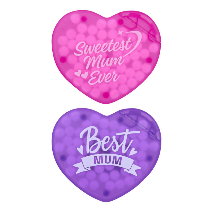 MD2615 Mints

$1.40 plus GST

Add a touch of minty freshness to your gift giving.  Product size is 7.6 x 6.5 x 0.6cm.  Contains 50 mints. New design.

Product Info: a heart shaped container of 50 sugar free mints.  Available in 2 colours: purple: “Best Mum” and pink: “Sweetest Mum ever”.