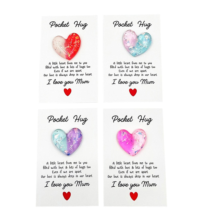 MD2617 Pocket Hug

$0.60c plus GST

The sweetest little gift you ever did see!  Our little Pocket Hugs are sure to melt your heart when your child gives you a forever hug!  Lovely keepsake gift.  Heart measures 2.7 x 2.7cm, card measures 8.5 x 5.5cm.  New colours.

Product Info: a resin shaped love heart on a header card that reads “Pocket Hug… A little heart from me to you, filled with love and lots of hugs too, even if we are apart, our love is always deep in our heart!  I love you Mum”.  Available in 4 colours.