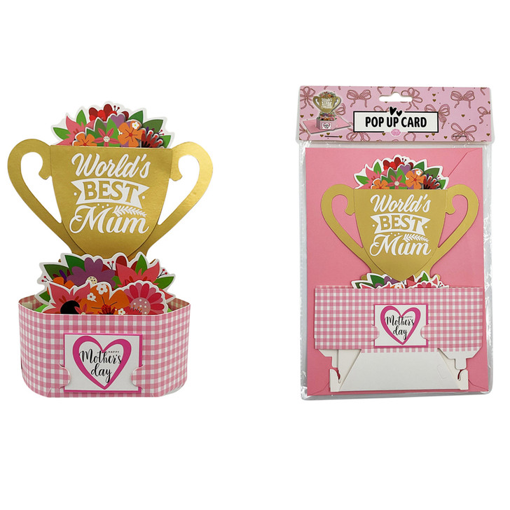 MD2642 Pop Up Card

$3.00 plus GST

Our Pop Up Card is simply gorgeous.  Go extra and add that 3D flare!  Comes with an envelope.  Expanded product measures 11 x 20cm.  New product.

Product Info: a cardboard pop up card that says “World’s Best Mum”.  Requires assembly.