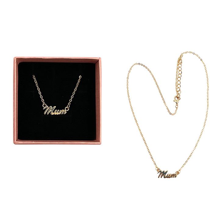 MD2677 Mum Necklace

$2.50 plus GST

Add a bit of bling to Mum’s daily life with our beautiful Mum Necklace.  It’s simply gorgeous and something to treasure.  Product length 47cm with 5cm extension, Mum pendant 2cm.  Comes in a pink gift box. 

Product Info: a gold necklace with nameplate pendant that says “Mum”.  Has an additional 5cm adjustable chain.  Comes in a black gift box.