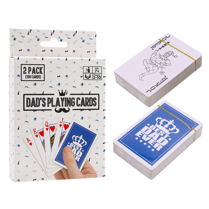 FD2620 Playing Cards
$ 2.00 plus GST
The possibilities are endless with a deck of cards!  Whether you’re playing snap, fish or poker, there’s hours of endless family fun!  Card size 8.7 x 5.7cm.  New design.
Product Info: a 2 pack deck of plastic playing cards in a box with logo that says “Best Dad Ever”.