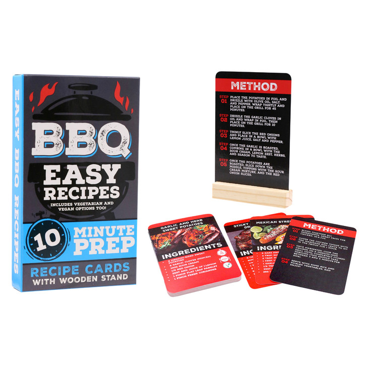 FD2622 Easy BBQ Recipes
$2.50 plus GST
Our Easy BBQ Recipes are oh so easy and oh so delicious!  There’s something for everyone, with a variety of recipes, including vegetarian and vegan, all suitable to cook on the BBQ.  Think…Moroccan Leg of Lamb, Thai Chilli Salmon, Spicy Charred Corn Salsa just to name a few.  Comes with a wooden stand to hold up your recipes whilst cooking!  Card measures 8.8 x 13cm.  
Product Info: 20 recipes, with 10 minute prep time, all suitable to cook on the BBQ.  Includes meat, chicken, seafood, vegetarian and vegan recipes.