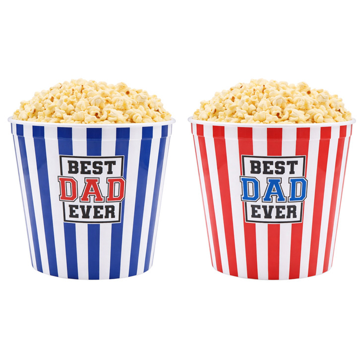 FD2626 Dad’s Snack Bucket
$2.20 plus GST
The ultimate snack bucket, just for Dad!  Hands off!  Perfect for popcorn, lollies, nuts or chips on movie night…or when watching his favourite team play!  Product measures 14.5 x 11.9cm.  BPA free and food safe.  Popcorn not included.  New design.
Product Info: a plastic snack bucket, available in 2 colours, with logo that says “Best Dad Ever”.  Suitable for snack such as popcorn, chips, lollies etc.