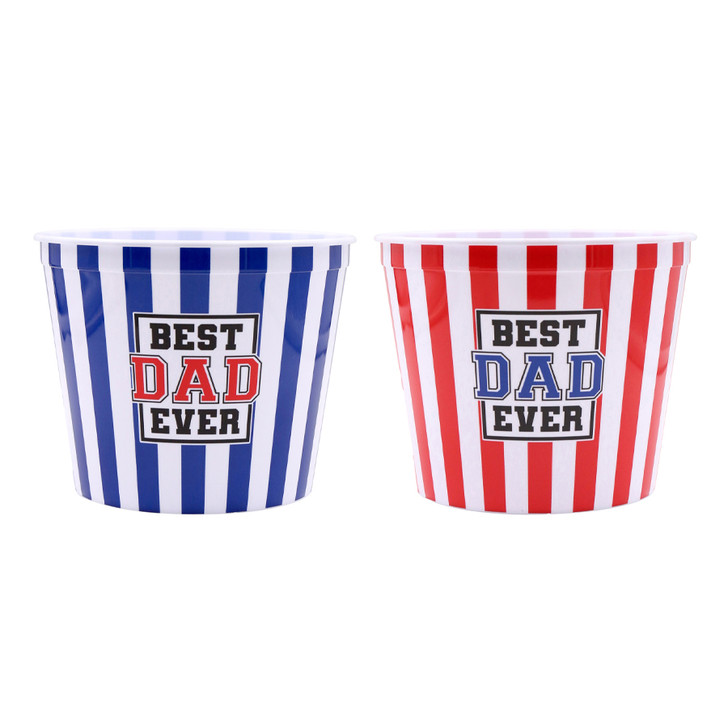 FD2626 Dad’s Snack Bucket
$2.20 plus GST
The ultimate snack bucket, just for Dad!  Hands off!  Perfect for popcorn, lollies, nuts or chips on movie night…or when watching his favourite team play!  Product measures 14.5 x 11.9cm.  BPA free and food safe.  Popcorn not included.  New design.
Product Info: a plastic snack bucket, available in 2 colours, with logo that says “Best Dad Ever”.  Suitable for snack such as popcorn, chips, lollies etc.