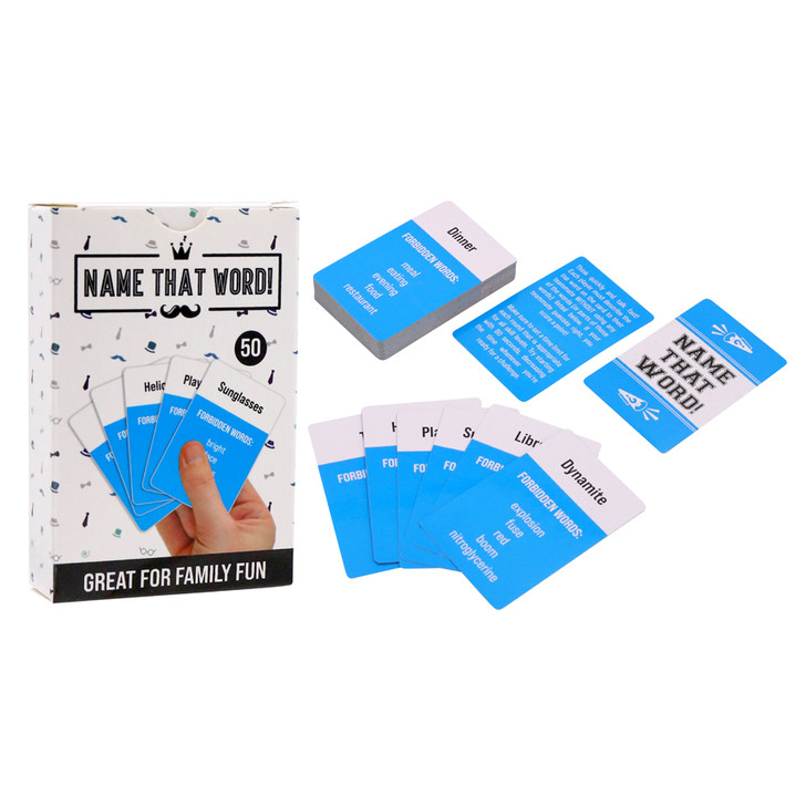 FD2630 Name That Word
$2.00 plus GST
Gather the family for a fun game night!!  Name that Word will soon become your favourite game!  Play in teams, but don’t dare say any of the forbidden words to describe your key word!  Product measures 6 x 9cm.  New product.
Product Info: a fast paced game, where the aim of the game is to guess the forbidden word.  However there is a list of 5 words that you can’t say to describe the key word.  Play in teams.  Instruction card included.