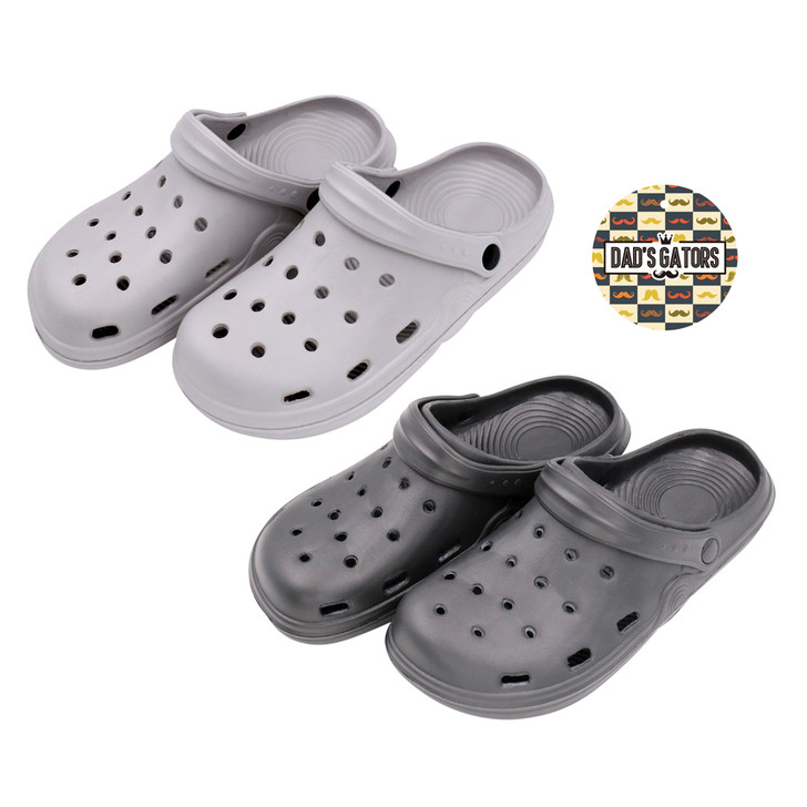 FD2636 Dad’s Gators
$4.95 plus GST
Sort Dad out with a pair of Gators…must have footwear at the moment!  Comfy and waterproof, Dad will be going places when he rocks a pair of Gators!  One size.  Bottom sole of gator measures 28cm, inside gator measures 24cm.  
Product Info: a pair of rubber shoes, inspired by Crocs.  Available in 2 colours: grey and black.  One size only.