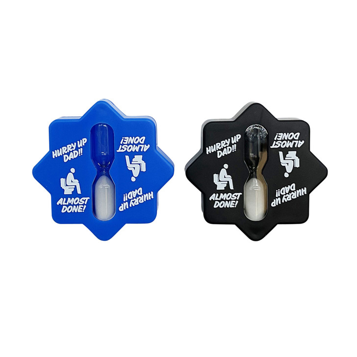 FD2646 Dads Toilet Timer
$2.00 plus GST
A fun cheeky gift for Dad when he is busy in his other “office”.  Tick tock!!  Product measures 8 x 8 x 1.7cm. 
Product Info: a novelty egg timer.  Available in 2 colours: blue and black.  Has a suction cap at the back.