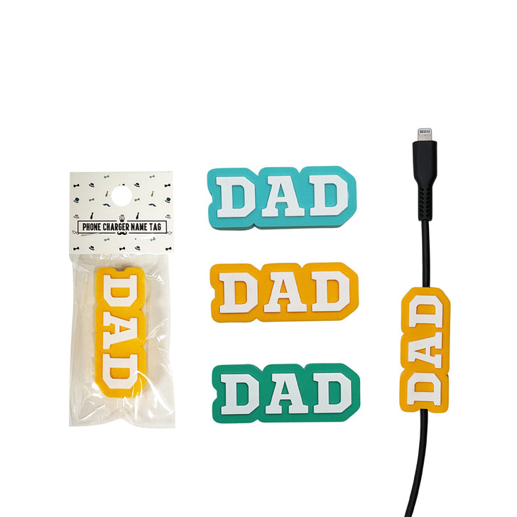 FD2649 Phone Charger Name Tag
$0.95c plus GST
The struggle is real!!  How many times do you hear Dad say “Whose taken my phone charger?!?!”
No more arguments now that Dad has his name on his!  Product measures 5.7 x 2.3cm.  New design.
Product Info: a silicone name tag that says “Dad” that is suitable for sliding over a phone charger cord.  Available in 3 colours: blue, green and yellow.