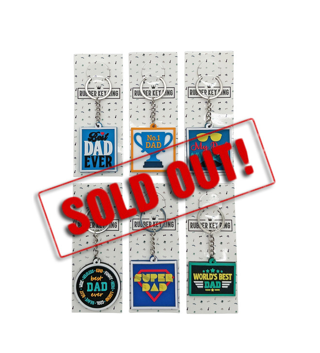 SOLD OUT...FD2665 Rubber Key Ring
$1.80 plus GST
So cool and super handy!  Our Rubber Key Rings are always a crowd favourite.  Add to cart now!  Product approx. measures 5 x 5cm, plus 5.5cm keychain.  Available in 6 designs.  New design.
Product Info: a rubber key ring, available in 6 designs.  Square and round designs.  Logo designs include: Best Dad Ever x2, No.1 Dad, Super Dad, My Dad My Hero and World’s Best Dad.