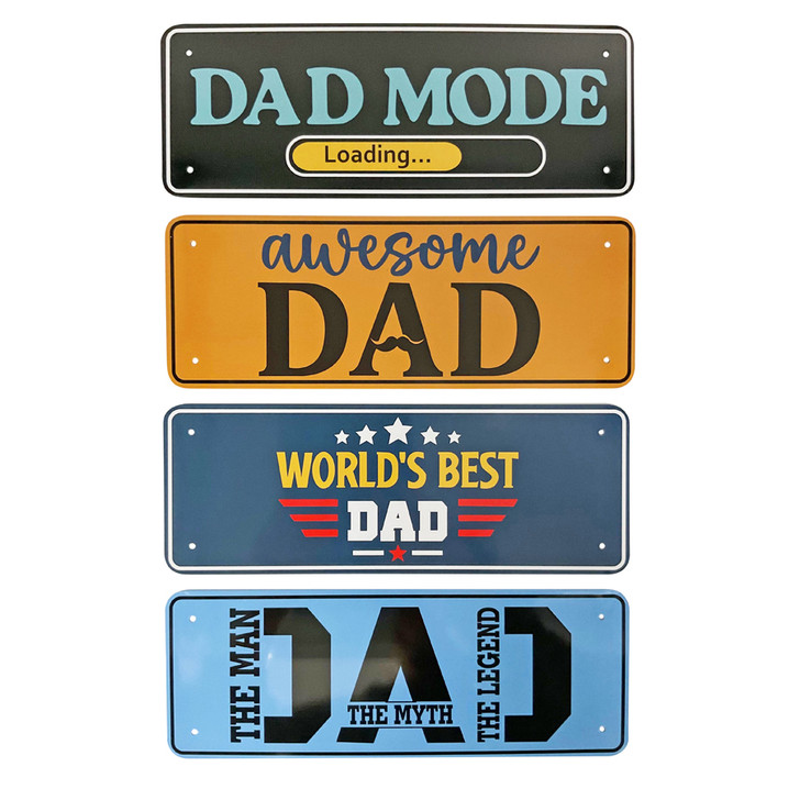 FD2690 Number Plate
$2.60 plus GST
Personalised plates, just for Dad!  Product measures 30 x 11cm.  New design. 
Product Info: a metal sign shaped like a number plate, available in 4 colours/designs: navy: World’s Best Dad, orange: Awesome Dad, blue: Dad The Man, The Myth, The Legend, black: Dad Mode Loading.