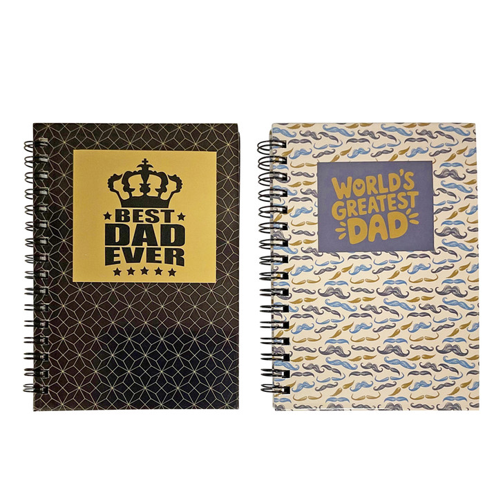 FD2692 Dad’s Spiral Notebook
$2.10 plus GST
A fab spiral notebook, perfect for all of Dads great ideas and endless to-do list.  Product measures 11.2 x 15cm.  New design.
Product Info: a spiral bound notebook available in 2 designs: blue and gold moustaches: World’s Greatest Dad; black/gold: Best Dad Ever.