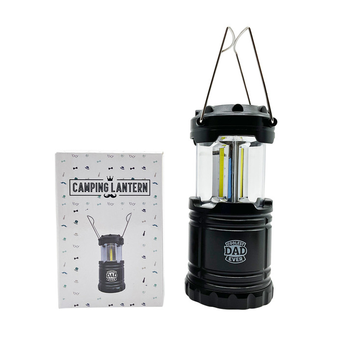 FD2697 Camping Lantern
$4.95 plus GST
Our Camping Lantern will soon become your best mate!  Must have gift for those who love the great outdoors!  Extended height 18cm, includes 3 AA batteries.  New design.
Product Info: a portable camping light with carry handle that expands from 12cm to 18cm when in use.  Light automatically comes on when the lantern is extended.  Has a white logo that says “Coolest Dad Ever”. Comes with 3 AA batteries.