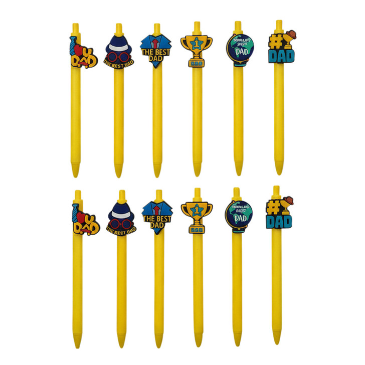 FD2699-3 Novelty Dad Pen
$0.85c plus GST
An awesome novelty pen to treat Dad with!  6 great designs.  Pen length is 14.5cm.  Each single pen is 85c and only sold in packs of 12. New product.
Product Info: a pen with rubber topper, available in 6 designs: The Best Dad x2, #1 Dad, World’s Best Dad, 1 Dad and I Love You Dad.  Black ink.