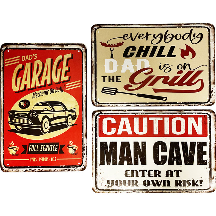 FD2699-4 Metal Sign
$2.80 plus GST
Our vintage-look Metal Signs are the perfect addition to Dad’s Man Cave or Garage.  Product measures 30 x 20cm.  New design.
Product Info: a metal sign available in 3 designs: Dad’s Garage, Caution Man Cave and Dad is on the Grill.
