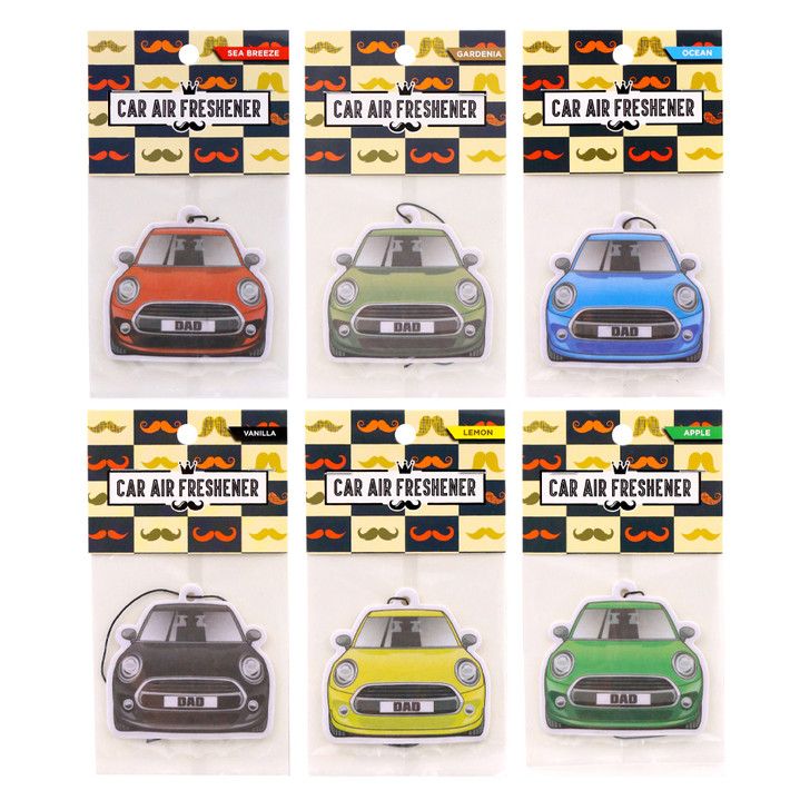 FD2699-16 Dads Car Air Freshener
$1.10 plus GST
Check out our Car Air Fresheners, personalised especially for Dad!  Great on their own or make a car pack for Dad…throw in our Car Towel for ultimate gift giving!  Product measures 8 x 7cm.  
Product Info: a car air freshener in the shape of a mini cooper, with a number plate that says “Dad”, available in 6 designs and fragrances: vanilla, ocean, lemon, gardenia, apple and sea breeze.