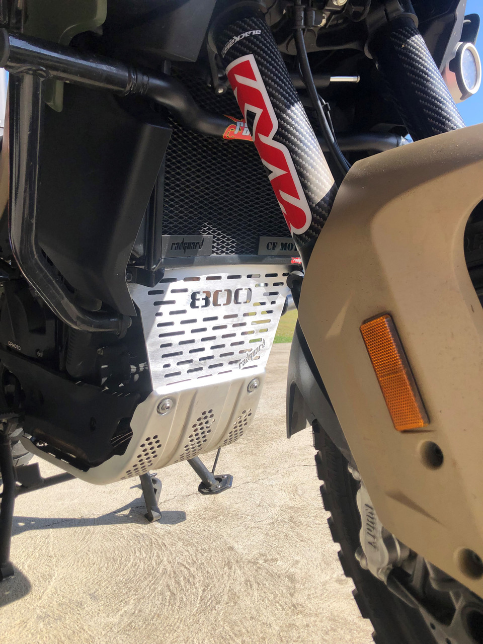 Rad Guard Sold Separately 

CF Moto 800MT, CF Moto Ibex 800, Header Pipe Guard, Radiator Guard, Rad Guard, Stone guard, radiator protection, Protector, stone grill, motorcycle