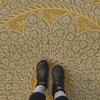 Estate Tracery Olive Saffron - round vinyl floor cloth 