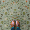Arabesque Bloom Aqua Verdure - round vinyl floor cloth