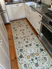 Williamsburg Floral Martha - vinyl floor cloth 36x115 runner used in a kitchen 