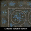 Williamsburg Crewelwork Delphinium - vinyl floor cloth swatch sample