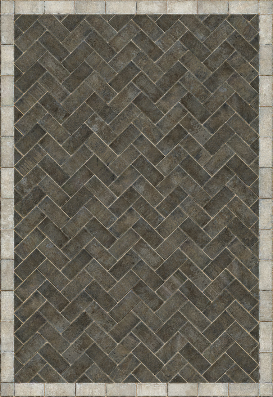 Spicher vinyl floor cloth mat herringbone brick pewterware Pura Vida