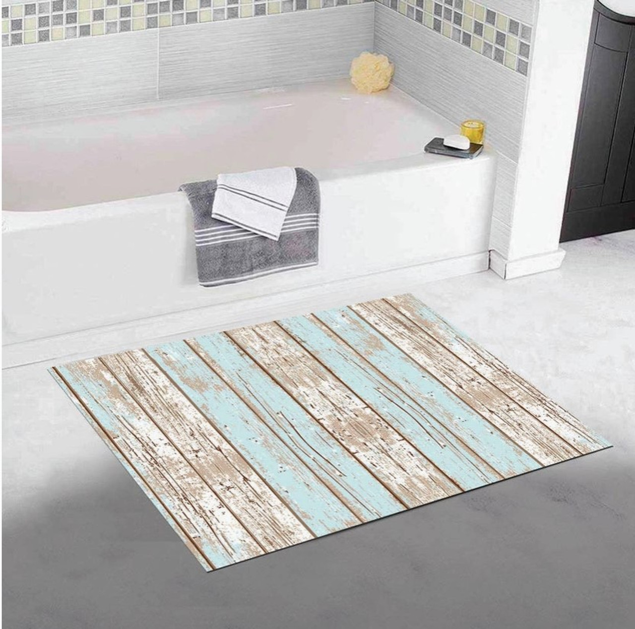 Wooden Vintage Blue vinyl floor mat 