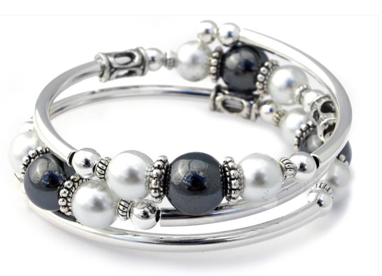 Evening Elegance - Pearl & Hematite Bracelet