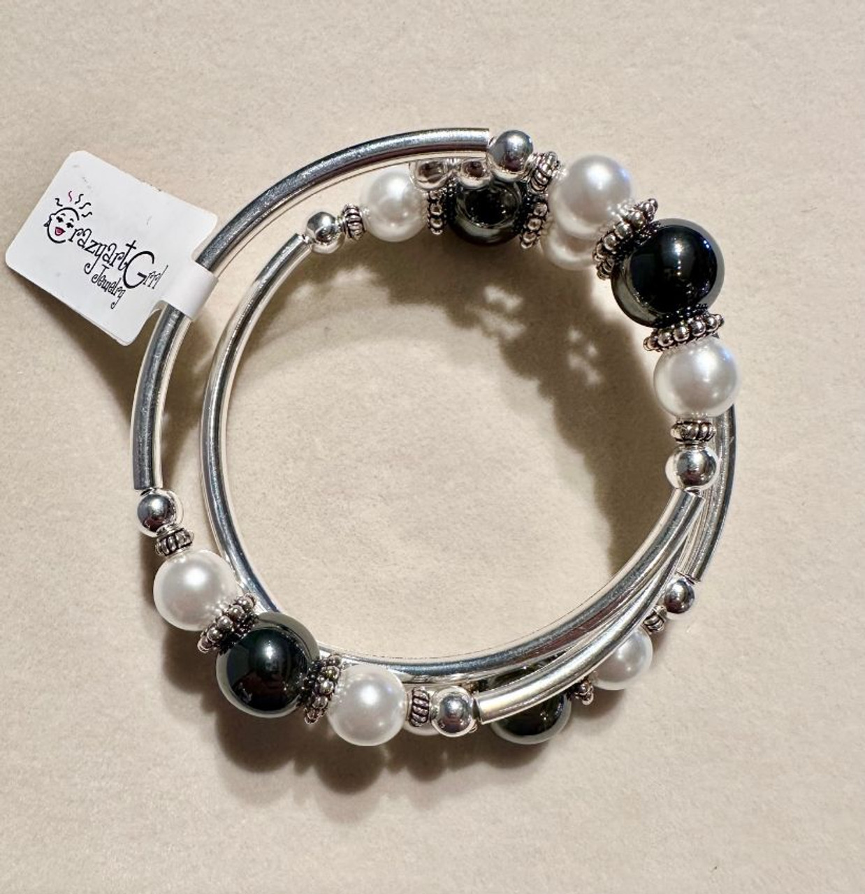 Evening Elegance - Pearl & Hematite Bracelet