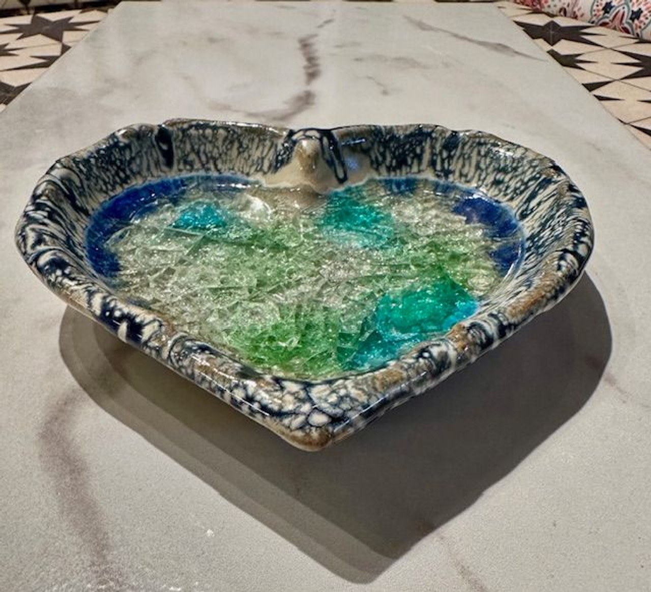 Heart Dish - blue/cream