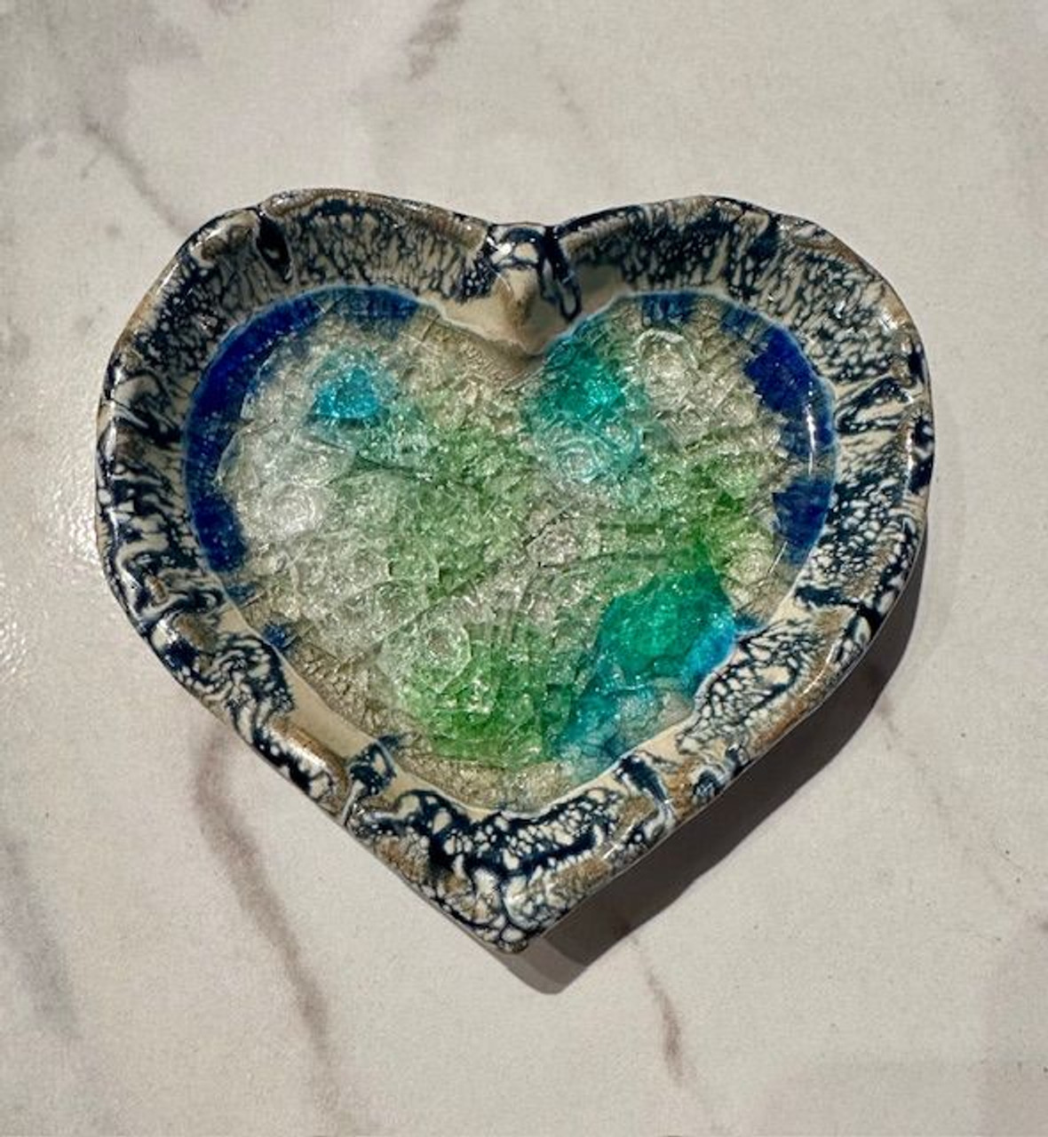 Heart Dish - blue/cream